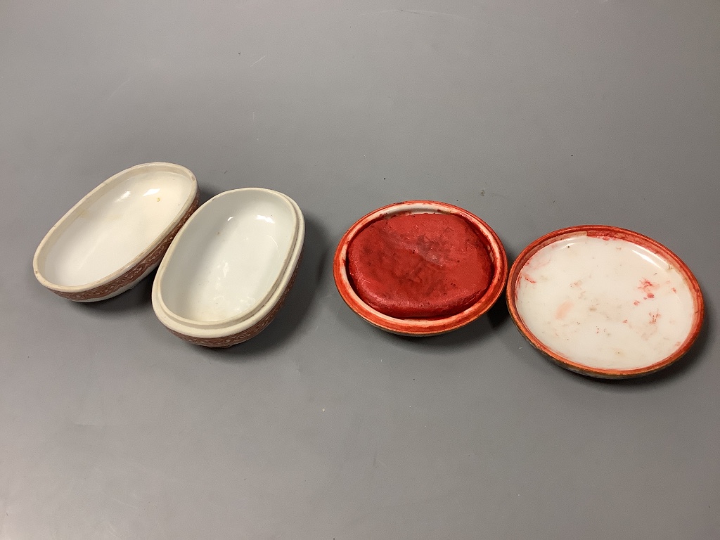 A Chinese famille rose seal paste box and an oblong box and cover, both Republic period